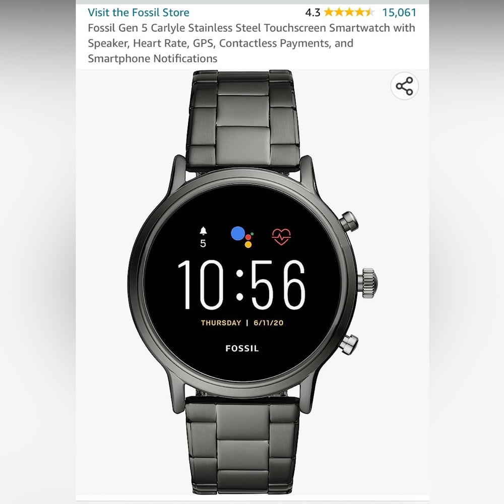 Fossil Carlyle Stainless Steel Touchscreen Smartwatch